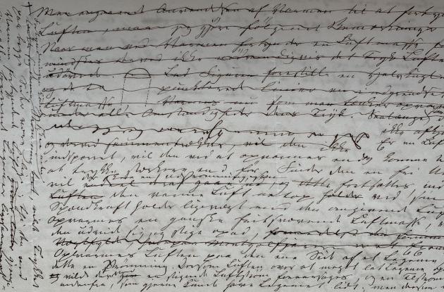 Manuskriptet til Ørsteds brev til gørtlersvenden fra Aarhus, som viser Ørsteds omfattende redigering i teksten.