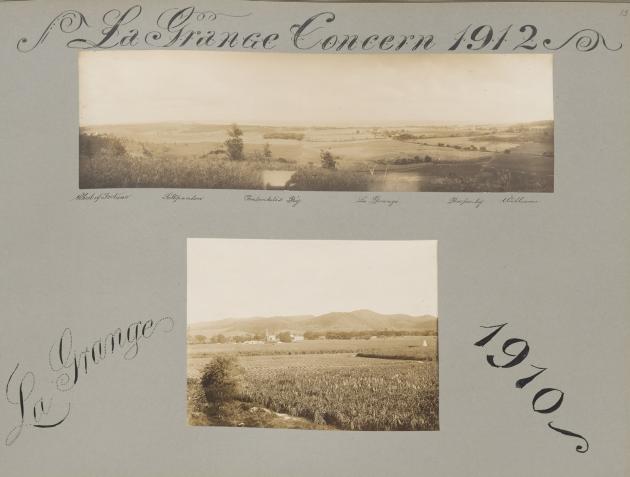 En side med to sepia billeder indklistret. Billederne viser fladt land i Vestindien.